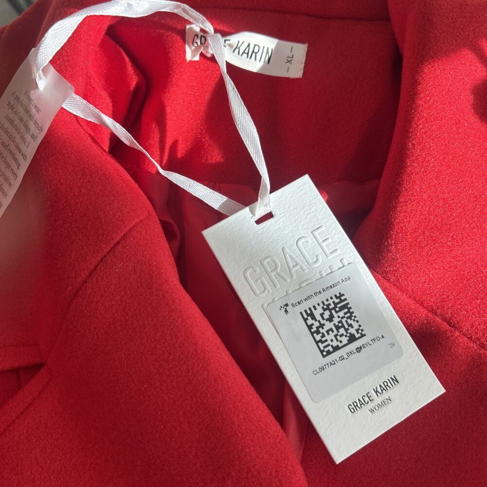 GRACE KARIN Women Lapel Double-Breasted Trench Coat Jacket Teal Red XL / New!! - Picture 7 of 16